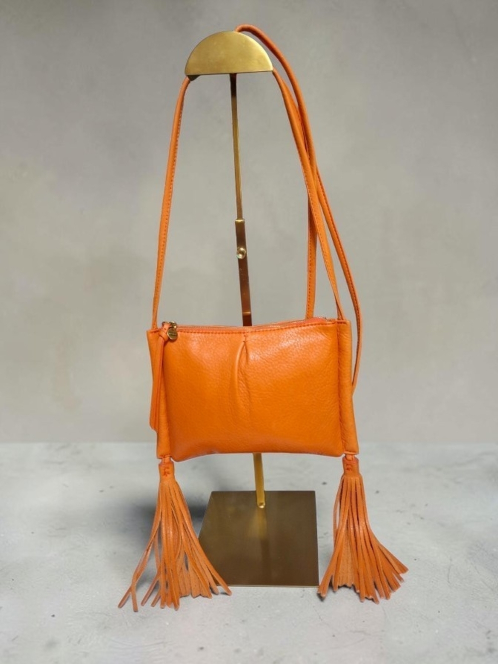 Hobo International Orange Leather Crossbody Bag with Tassels